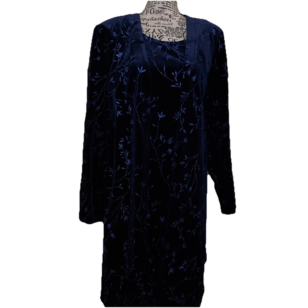 Vintage 90"s Teddi Evening Blue SparkleVelvet Dress & Attached Jacket